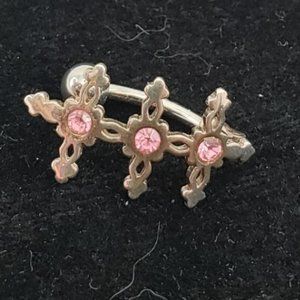 Unique Belly Ring .925 Silver with Pink Stones